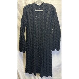 MILAN KISS Cardigan Black Long Sleeve Open Front Chunky Wool Cable Knit Large